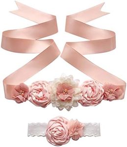 TININNA Moda para Mujer De Seda De SatéN Sash CinturóN De Flores CinturóN para La Boda Nupcial Retro Rosa Perla Maternidad Sash Diadema,Brote de Nieve