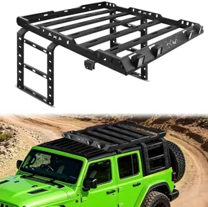 OSOTORERO for 2007-2018 Jeep Wrangler JK Hardtop Roof Rack Cargo Basket | Heavy Duty Steel Overland Roof Top Carrier Side Ladders 4 LED Pod Lights 800LBS Static Capacity Direct Bolt On Mount