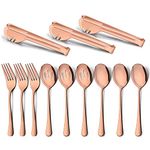 Homikit 12 Pieces Stainless Steel Copper Serving Utensils Set, Metal Catering Banquet Buffet Serving Spoons Forks Tongs Set for Home Restaurant Party, Mirror Polished, Dishwasher Safe, Rose Gold