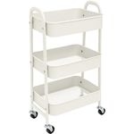 YUKOOL Versatile 3-Tier Metal Storage Trolley on Wheels - Space Saving and Durable Rolling Cart for Kitchen Makeup Bathroom Office, White