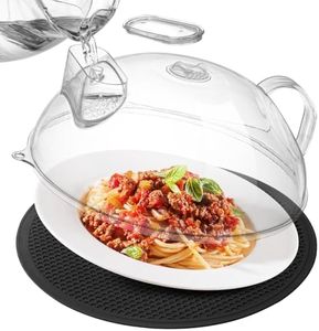 MAGJIUKE Microwave Splatter Cover for Food, Clear Microwave Lid with Water Steamer, Integrated Handle, Splatter Guard, 10” Plate Covers & 12" Mat, BPA-Free, Essential Kitchen Gadgets and Accessories