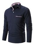 STTLZMC Mens Long Sleeve Polo Shirts Plaid Collar Basic Casual T-Shirt #11 Blue M