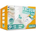 Storage Master Space Saver Bags for Travel and Home Reusable Vacuum Storage Bags Save 80% More Storage Space Work with Vacuum Cleaner (20 Pack, No Hand Pump)