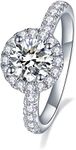 IMOLOVE Moissanite Halo Engagement Rings for Women Halo Rings for Women Wedding Rings 1.64ct D Color VVS1 Clarity Round Cut Moissanite Ring in Sterling Silver plated with 18K Gold-10.5