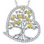 Tree of Life Jewelry Citrine Necklace for Women Birthday Gifts Sterling Silver Love Heart Fine Jewelry for Her