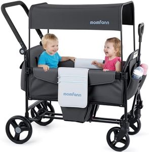 MOMFANN Wagon Stroller for 2 Kids, All-Terrain Foldable Baby Wagon with Adjustable Push/Pull Handle, Removable Canopy, 5-Point Harness & Large Storage - Dark Grey
