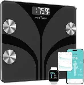 Posture Scale for Body Weight, Digital Bathroom Smart Scale LED Display, 13 Body Composition Analyzer Sync Weight Scale BMl Health Monitor Sync Apps 400lbs - Black