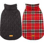 Kuoser Warm Dog Coat, Reversible Dog Jacket Waterproof Dog Winter Coat British Style Plaid Dog Clothes Pet Dog Cold Weather Coats Cozy Snow Jacket Vest for Small Medium Large Dogs Bright Red M