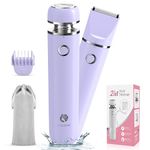 Cayzor Facial Hair Removal for Women - 2-in-1 Wet/Dry Electric Bikini Trimmer Cordless Waterproof Body Hair Trimmer Shaver Razor Pubic Hair Removal Device for Face Upper Lip Chin Armpit Legs (Purple)