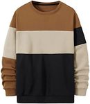 SweatyRocks Men's Colorblock Long Sleeve Round Neck Shirt Thermal Pullover Sweatshirt Brown S