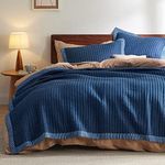 Bedsure Navy Bedspread Coverlet Queen Size - Lightweight Soft Bedding Set for All Seasons, Corduroy Pattern Quilt Set, 3 Pieces, 1 Quilt (90"x96") & 2 Pillow Shams (20"x26"+2")