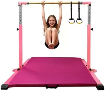 JC-ATHLETICS Gymnastics Bar for Kids Girls Ages 3-15 with Ring for Home Indoor Training Equipment- Steady Steel Construction, Anti-Slip, Easy to Assemble, 3' to 5' Adjustable Height