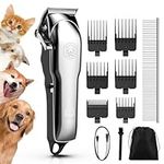 Kriogor Dog Clippers Professional for Thick Hair LED Power Display，Low Noise Cordless Dog Grooming Clippers Sharp Stainless Steel Blade Rechargable Pet Shaver Trimmer with 6 Guide Combs for Dogs Cats