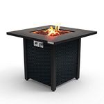 Outdoor Propane Fire Pit Table - CSA Approved Safe 40,000 BTU Pulse Ignition Propane Gas Fire Table - Steel Tabletop, Rattan-Look Steel Panel, 6.6 Lbs Decorative Lave Rock Set - SereneLife SLFPS3