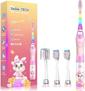 Brosse à Dents Électrique Enfant 3-6-8-12 Ans, Brosse à Dent Electrique Enfant Sonique Avec Minuteur, Lumières LED Arc-En-Ciel Et 4 Têtes à Poils Doux Pour Kids Filles Et Garçons (Lapin Rose)
