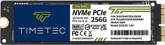 Timetec 256GB MAC SSD NVMe PCIe Gen3x4 3D NAND TLC Read Up to 1,950MB/s Compatible with Apple MacBook Air (2013-2015, 2017), MacBook Pro (2013-2015), iMac (2013-2019), Mac Pro (2013), Mac Mini (2014)