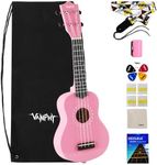 VANPHY Soprano ukulele for beginner kids with Gig Bag,21 Inch uke for Starter, Hawaiian Soprano Ukalalee Polishing adults, Basswood 21 Inch uke bundle with Strap Picks Songbook Cleaning Cloth (Pink)