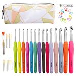 SUMAJU 38 Pack Crochet Hooks Set, 14 Pcs Full Size Ergonomic Crochet Kit Soft Grip Handles Knitting Needles Kit Stocking Stuffers Large-Eye Blunt Needles with Measure Tape and Case(2-10mm)