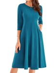 GRACE KARIN Women's Midi 3/4 Long Sleeve Swing Dress Evening Prom Elegant Dresses for Women Vintage 1950s Dresses for Women Peacock Blue S