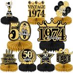 refavor 9Pcs 50th Birthday Party Decorations - Black Gold Birthday Centerpieces for Men Women 1974 Vintage Table Supplies Honeycomb Centerpieces 50 Years Birthday Decoration Happy Cheers Bday Decor