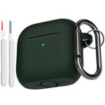 KOKOKA Case Cover Compatible for AirPods 4th Generation with Cleaner Kit, Soft Silicone Full Body Shock Absorbing Protective Case for Airpods 4 2024 with Cleaning Pen & Carabiner, Dark Green