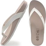 ONCAI Womens Flip Flops For Women Comfortable Leather Strap Yoga Mat Non-Slip Women's Thong Sandal Casual Summer Beach Slippers With Arch Support Beige Size 7