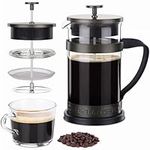 Navaris French Press Coffee Maker - 1000ml 8 Cups Cafetiere Espresso Presser with Coffee Plunger, Filter, Borosilicate Glass Jug, Handle - Brown