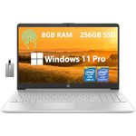 HP 15.6" HD Touchscreen Laptop, Intel i3-1215U, 8GB RAM, 256GB PCIe SSD, Intel UHD Graphics, Numeric Keypad, HD Webcam, Wi-Fi 5, Natural Silver, Win 11 Pro, 32GB Hotface USB Card