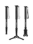 Monopod, Moman MA65 Portable Travel Extendable Camera Monopods MA65 Aluminum Alloy with Removable Tripod Stand Base for DSLR Camera Camcorder, Height up to 65 inch, Payload up to 22lbs/10kg, Black