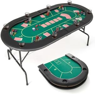 Giantex 72" Poker Table Foldable, 8 Player Folding Card Board Game Table w/ 8 Cup Holders, Casino-Grade Felt Surface, Portable Oval Texas Holdem Poker Tables for Blackjack Casino, No Assembly Required