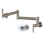 Cinwiny Brushed Nickel Pot Filler Wall Mount Kitchen Restaurant Sink Faucet Stainless Steel Stretchable Commercial Faucet with Folding Double Joint Swing Arm Single Hole Two Handles