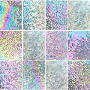 PALJOLLY 12 Sheets Iridescent Clear Stained Glass Sheet Variety Textures, 4 x 6 inch Transparent Cathedral Mosaic Glass for Crafts, Stained Glass Supplies for Art Glass Projects and Mosaic Work