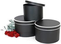 [USA-SALES] Premium Quality Round Flower Box, Gift Boxes for Luxury Flower and Gift Arrangements, Set of 3 pcs (L/M/S) (Black with White Rim)