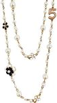 Designer Imitation Pearl Neckalce Camellia Flower Number 5 Long Layered Charm Sweater Neckalce for Women, Metal, Pearl