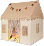 Large Kids Play Tent with Mat Banner Star Light, Indoor Playhouse for Toddler Teepee Play House with Window, Gauze Curtain Household Castle Game Furniture Toy Play Room Gift for Girls Boys Outdoor