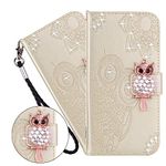 LEMAXELERS For Samsung Galaxy A34 5G Case, Galaxy A34 5G Cover Diamond Glitter Cute Owl Embossed PU Leather Flip Notebook Wallet Case Magnetic Stand Card Slot Folio Case for Galaxy A34 5G,YK Owl Gold