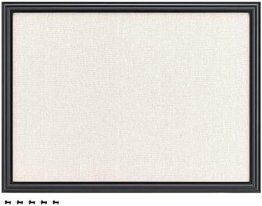 Navaris Lavagnetta Puntaspilli Tessuto 58 x 43 cm - Bacheca da Appendere con Cornice Legno MDF Nera - Lavagna con 6x Puntine - Pin Memo Board - Lino