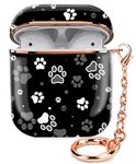 ZEKICE Airpod 1&2 Case Cute Airpod 2nd 1st Generation Cover Protective Shockproof Hard Cover Shell with Rose Gold Keychain Buds Case for Girl Women Men (Dog Paw Print and Star)