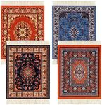 4 Pieces Rug Table Coasters Table Drink Holders Oriental Design Fabric Carpet Drink Mats Oriental Design Fabric Elegant Carpets Kitchen and Bar Mats for Home Office and More (Retro Pattern)