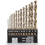 13Pack HSS Twist Drill Bit Set Metric M35 Cobalt Steel High Speed Steel Titanium Coated Drill Bit Tool Extremely Heat Resistant with Straight Shank 1.5mm-6.5mm for Drilling Tool Wood, Metal & Plastic