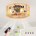 FIMEI Ceiling Fans with Lights and Remote, 6-Speed Reversible Fan, 19'' Hand-Woven Hemp Rope Fan Lighting for Living Room, Dining Room, Bedroom, Office, Timer, 11W Light, 20W Dc Motor