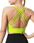 QUEENIEKE Sports Bras for Women Padded Medium Support for Yoga Cross Back Strappy Free to Be Bra Size XL Color Highlight Green