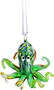 2'' Art Glass Octopus Coastal Hanging Ornament Blown Glass Sea Animal Pendant Collection for Christmas Tree & Beach Holiday Decoration
