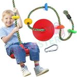 Shopster Tree Swing for Kids - Single Disc Seat Outdoor & Rainbow Climbing Rope with Platforms & Carabiner, Playground Accessories – Multicolour