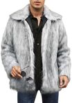 Gihuo Faux Fur Coat Winter Jackets for Men Mens Winter Coats Faux Fur Jacket Warm Fluffy Furry Trench Fake Fur Jacket (WhiteBlack-XL)