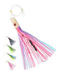 BLUEWING 12in Big Game Trolling Lure with Double Rigged Hookset and 300lb High Strength Fishing Line Saltwater Fishing Lures for Wahoo Tuna Marlin Mahi Mahi Pink/Blue