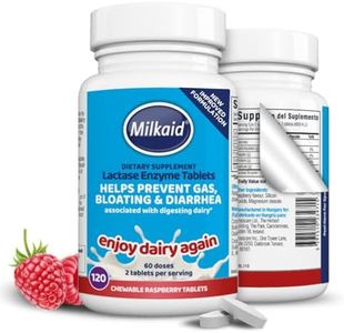Milkaid Lactase Enzyme Chewable Tablets for Lactose Intolerance Relief | Prevents Gas, Bloating & Diarrhea | Fast Acting Dairy Digestive Supplement | Raspberry Flavour| Gluten Free & Vegan | 120 ct