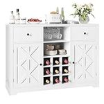 FirFurd Sideboard, 120cm Kitchen Cabinet, White Sideboard Storage Cabinet, Drinks Cabinet with Wine and Goblet Holder, 2 Drawers, 2-Door Cupboard for Living Room Dining Room 120x40x87cm