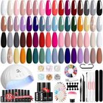 MEFA 54 Pcs Gel Nail Kit with 48W UV Lamp, 32 Colors Nude Pink Gray Gel Nail Polish Set with Base and Matte Glossy Top Coat Nail Art Decorations Manicure Tools DIY Salon Home