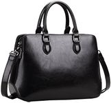 HESHE Genuine Leather Handbags for Women Large Top Handle Tote Bag Ladies Shoulder Satchel Purses Cross Body Bags for Work, Black, (L) 13.77-12.20" x (W) 4.72" x (H) 9.84